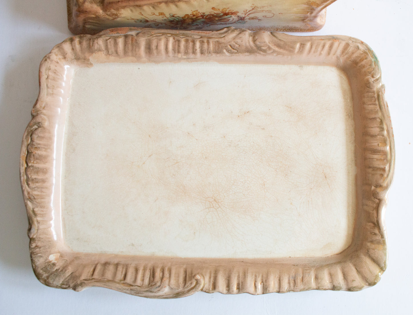 Large Blushware Victorian Cheese Dish with Moulded and Floral Details,