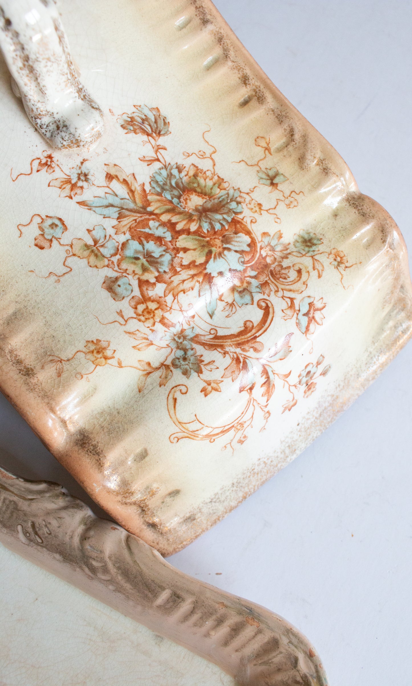 Large Blushware Victorian Cheese Dish with Moulded and Floral Details,