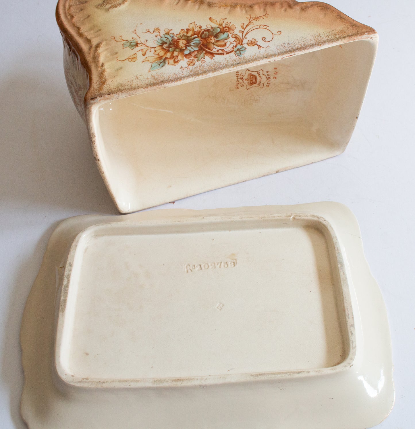 Large Blushware Victorian Cheese Dish with Moulded and Floral Details,