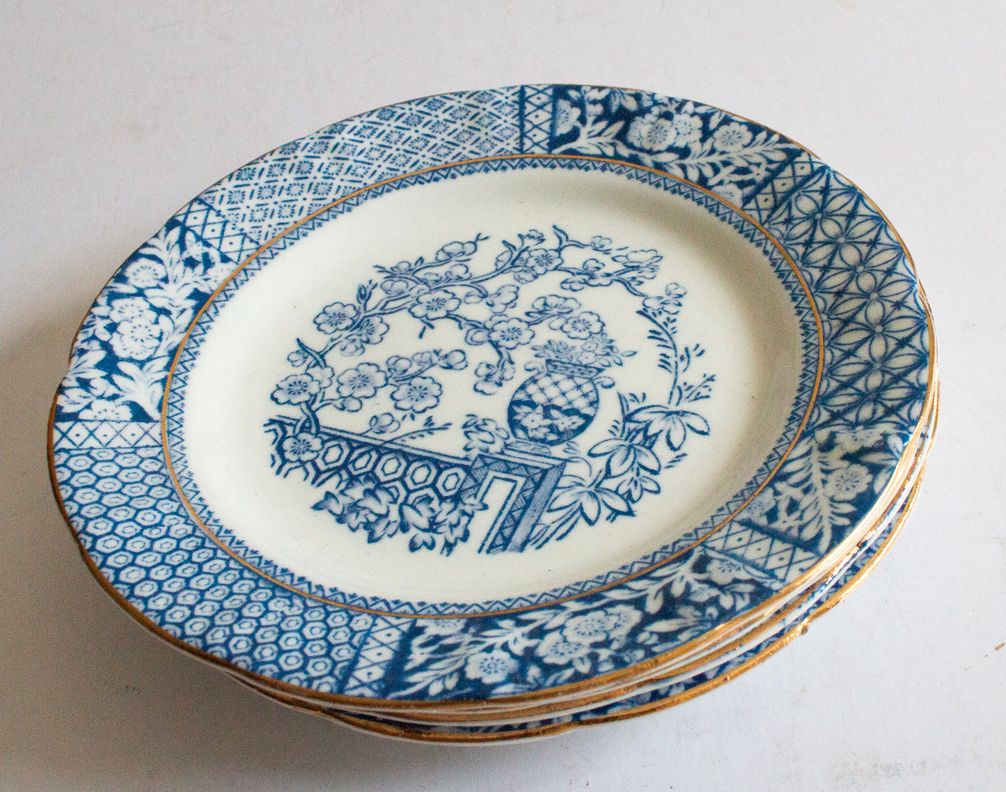 Vintage Blue and White Transferware 6.5" Side Plates (4)