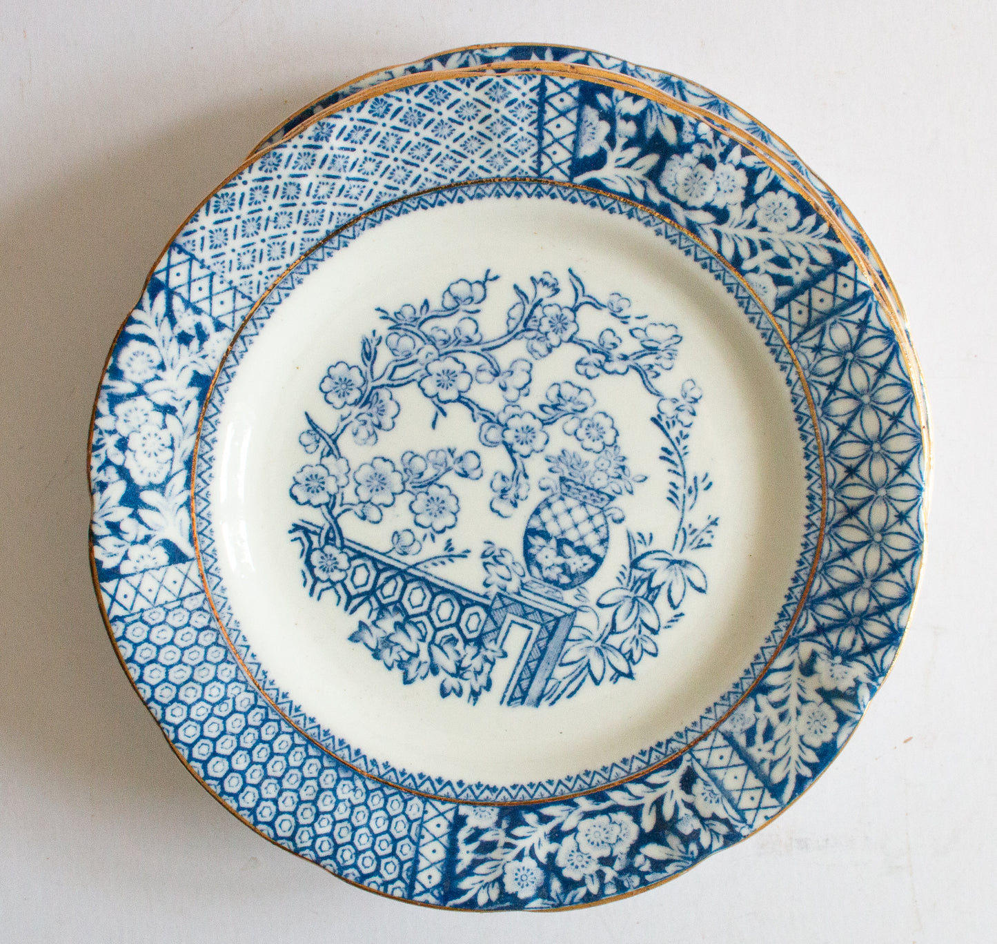 Vintage Blue and White Transferware 6.5" Side Plates (4)