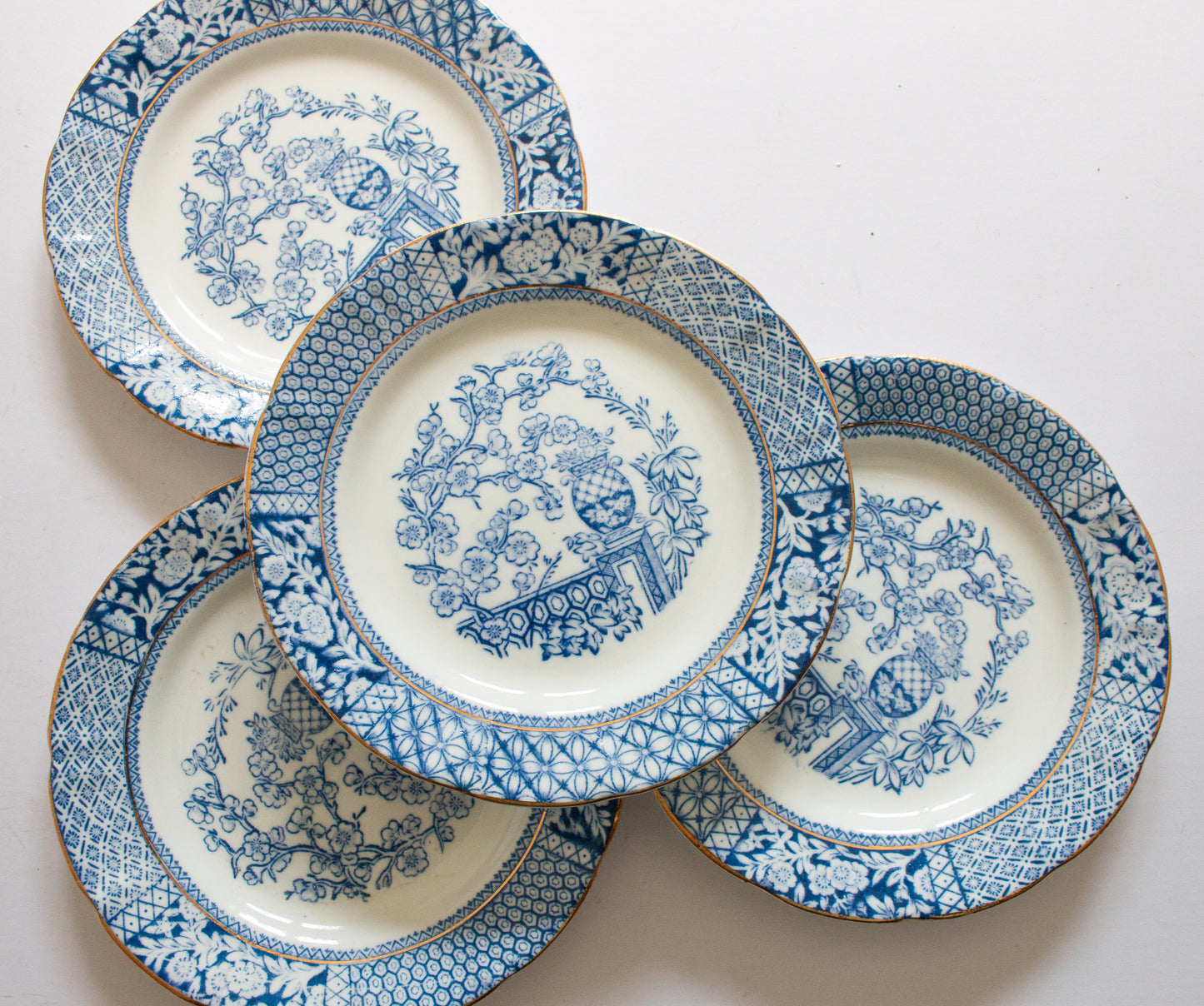 Vintage Blue and White Transferware 6.5" Side Plates (4)