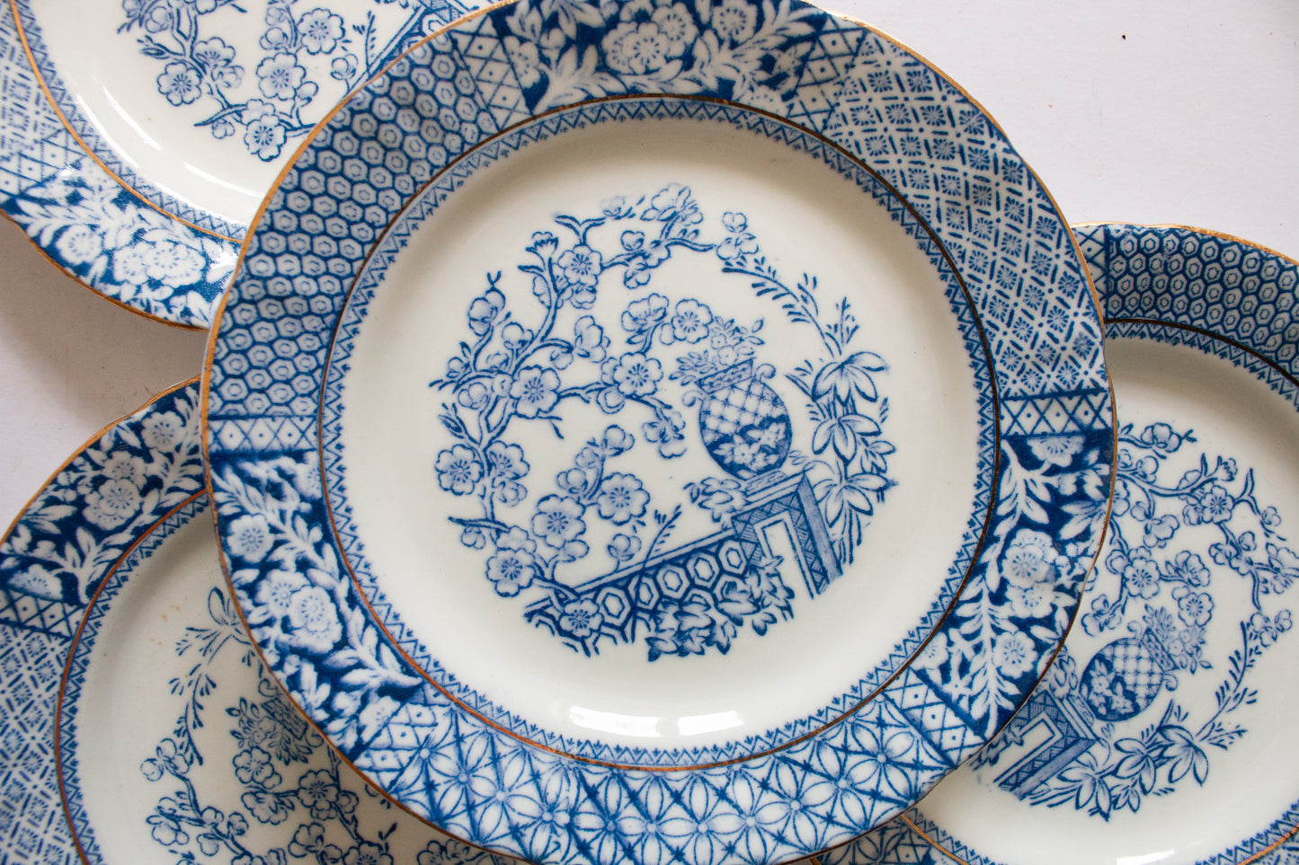 Vintage Blue and White Transferware 6.5" Side Plates (4)