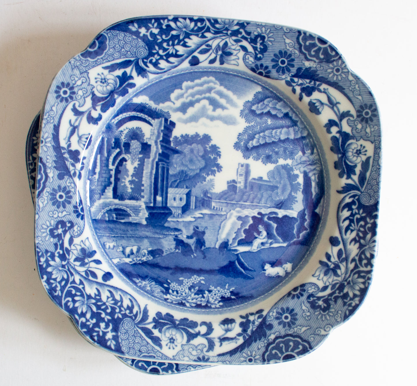 Spode 'Italian' Blue and White Transferware 8.75" Square Plates (4)