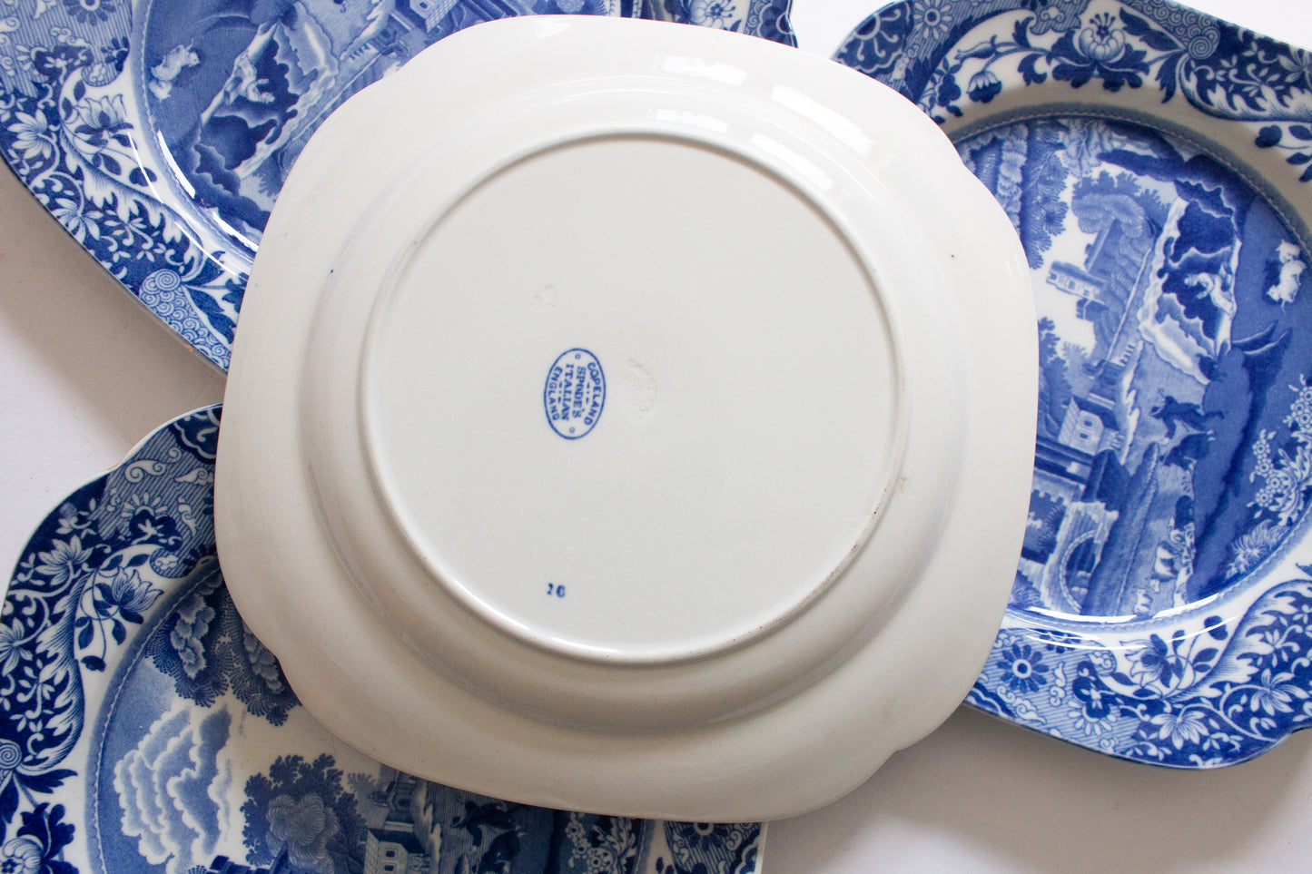 Spode 'Italian' Blue and White Transferware 8.75" Square Plates (4)