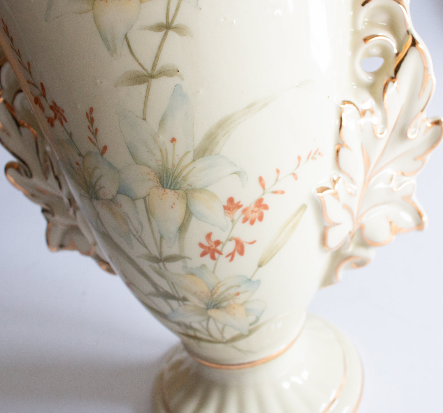 Crown Devon Vase with Floral Print Detail and Moulded Handles