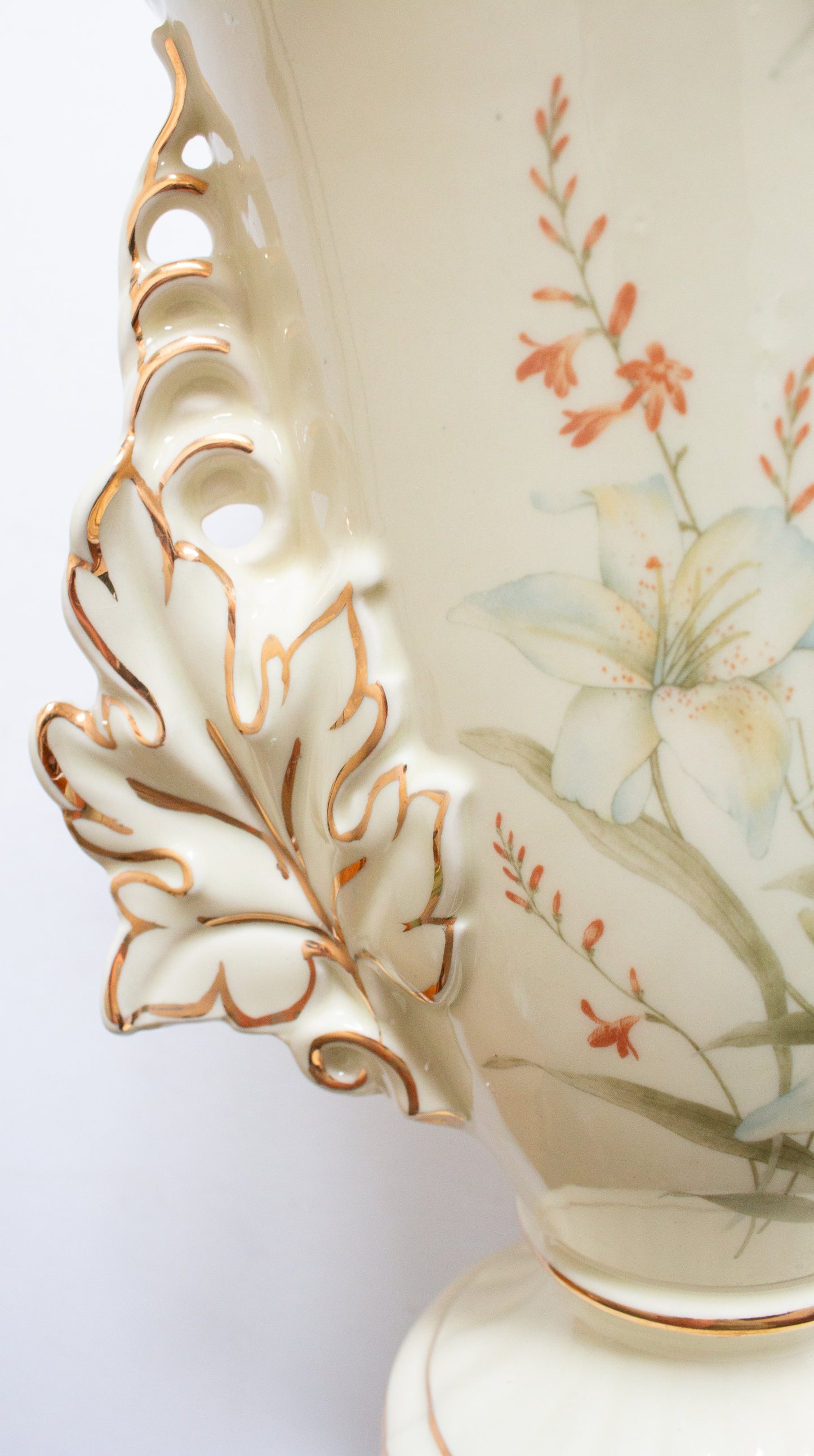 Crown Devon Vase with Floral Print Detail and Moulded Handles