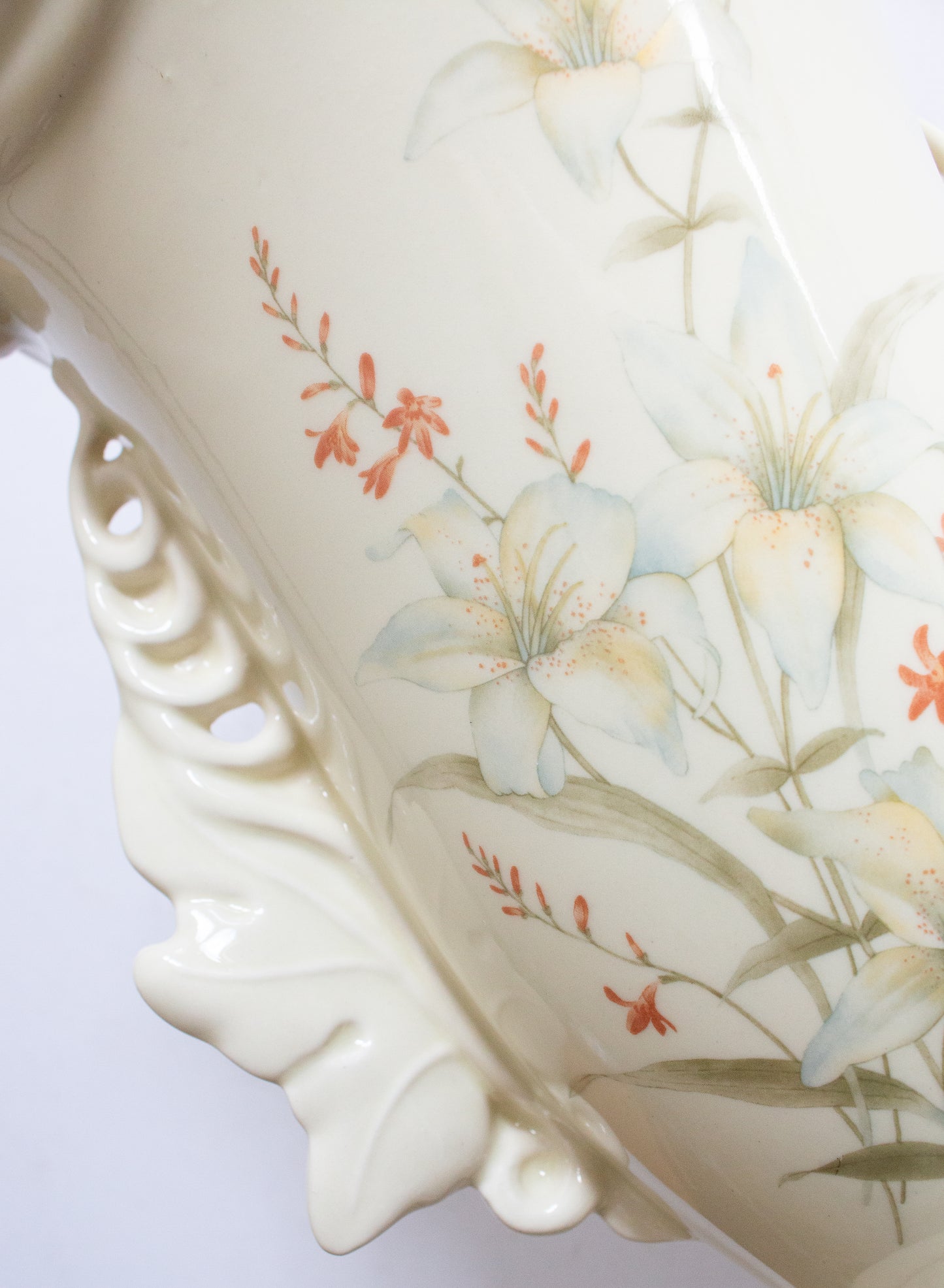 Crown Devon Vase with Floral Print Detail and Moulded Handles