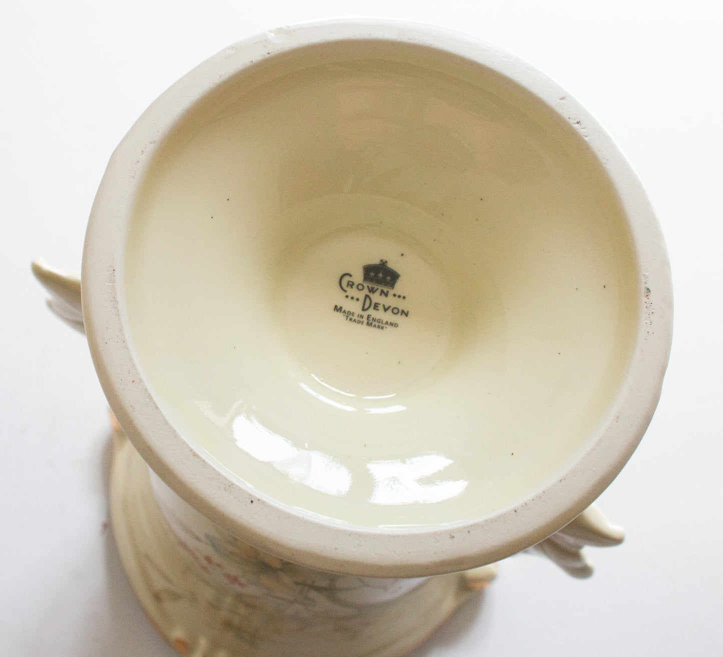 Crown Devon Vase with Floral Print Detail and Moulded Handles