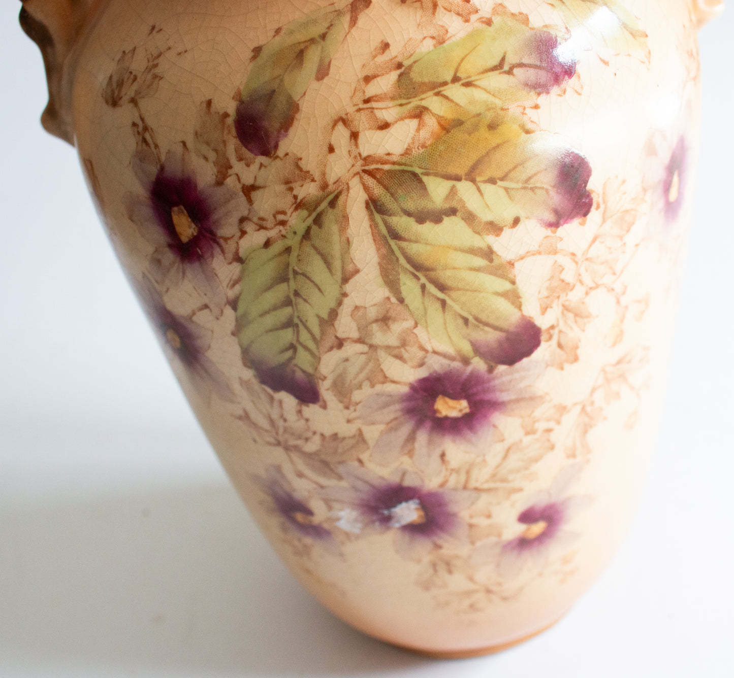 Crown Devon Fieldings Blushware Vase with Floral Detail and Moulded Handles