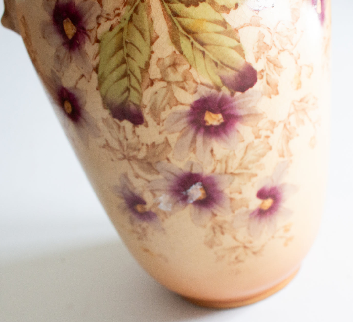 Crown Devon Fieldings Blushware Vase with Floral Detail and Moulded Handles