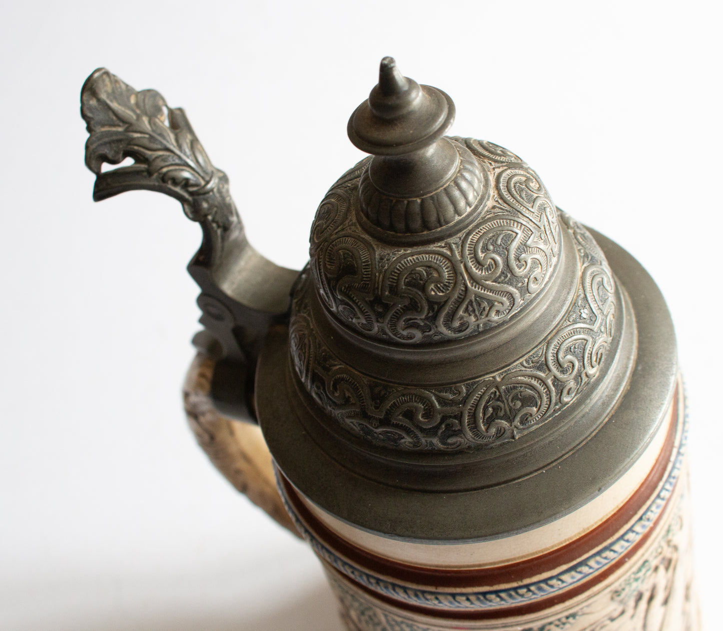 Vintage Mid Century German Beer Stein Tankard with Pewter Lid