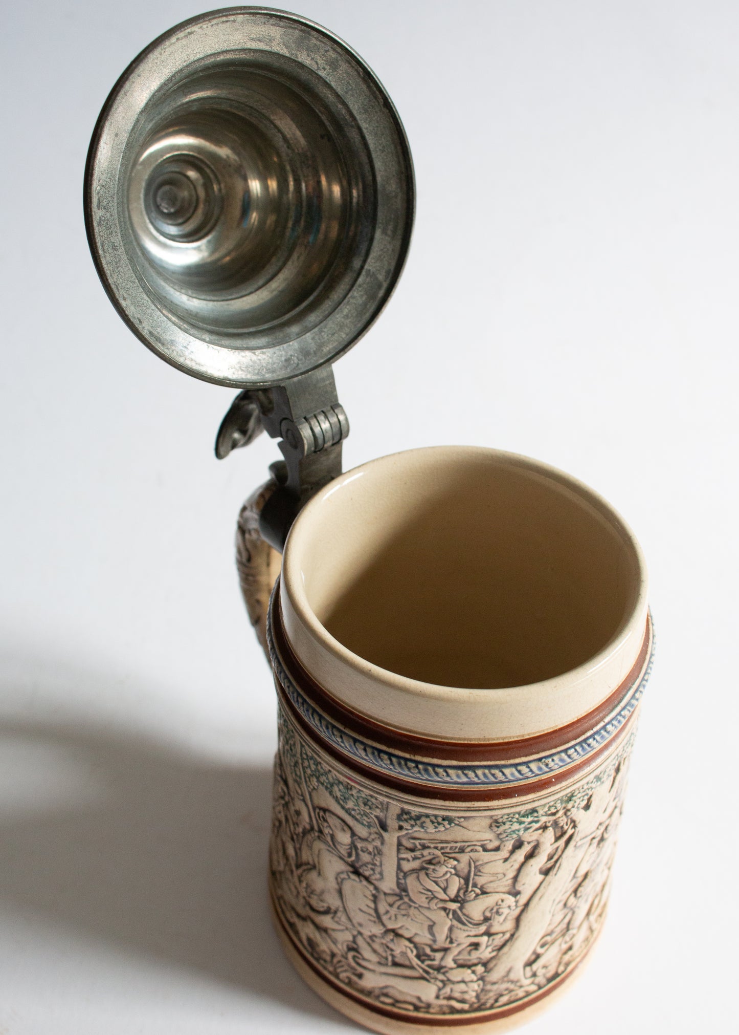 Vintage Mid Century German Beer Stein Tankard with Pewter Lid