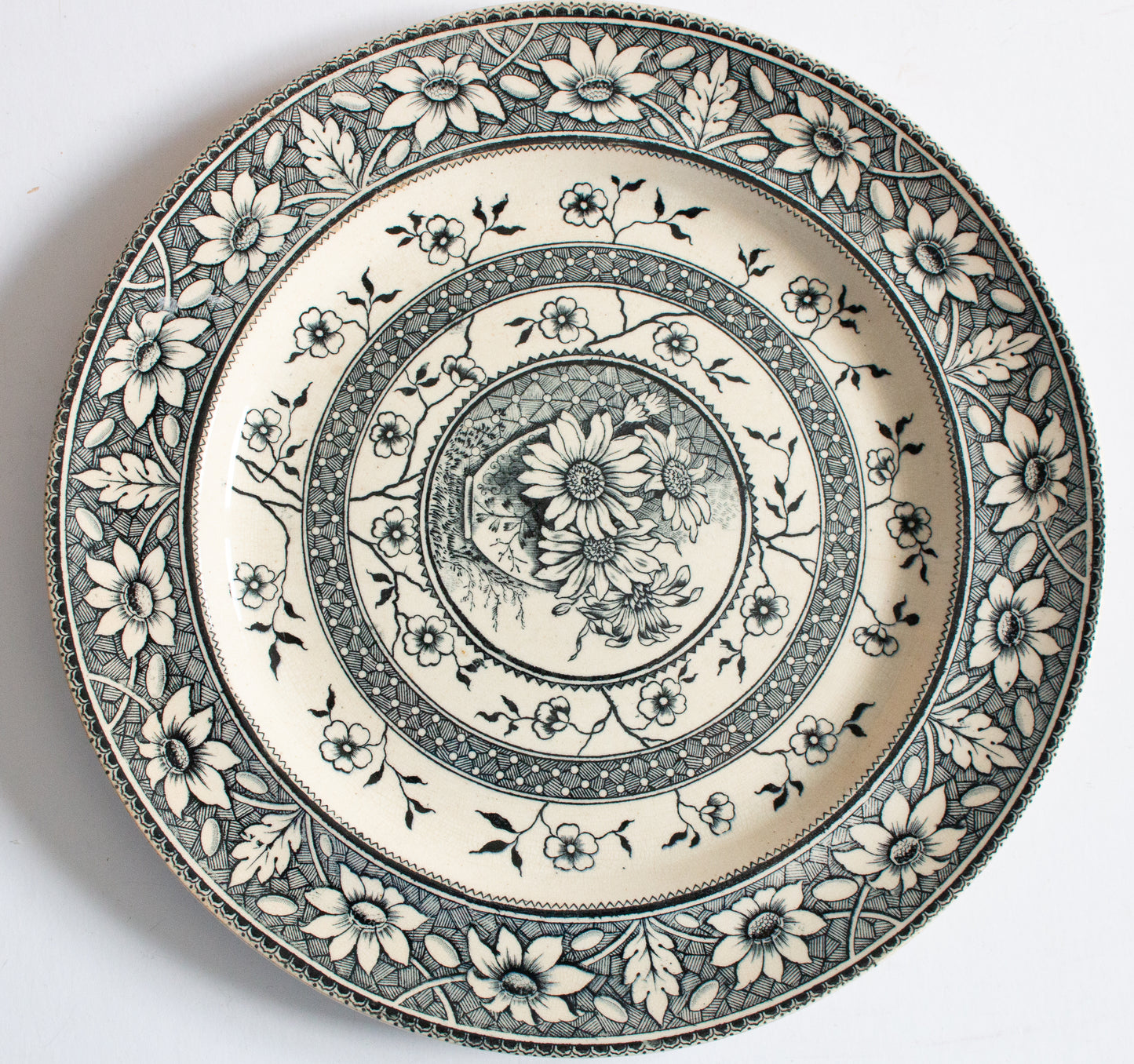 Antique Staffordshire Sampson & Hancock Blue Black Transferware 'Palmyra' Pattern 10.5" Dinner Plate