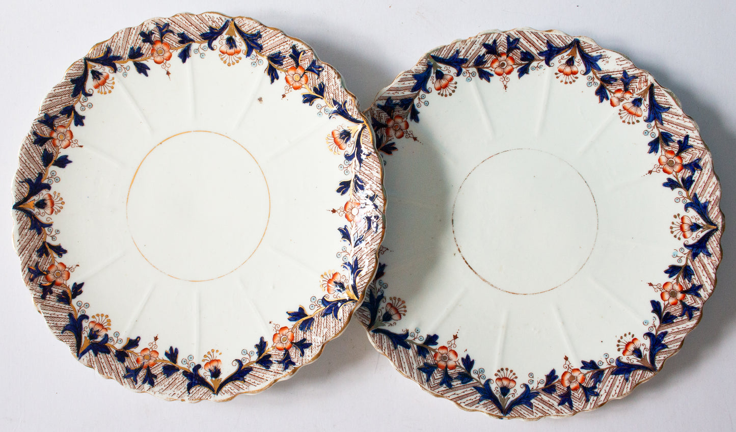 Antique China Sandwich Serving Plates with Imari and Gilt Detail (2)