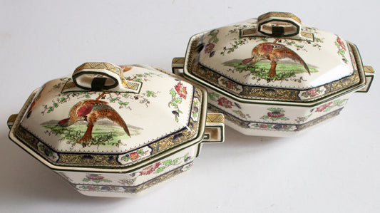 Art Deco Royal Doulton 'Pekin' Pattern Small Lidded Tureens with Original Bases (2)