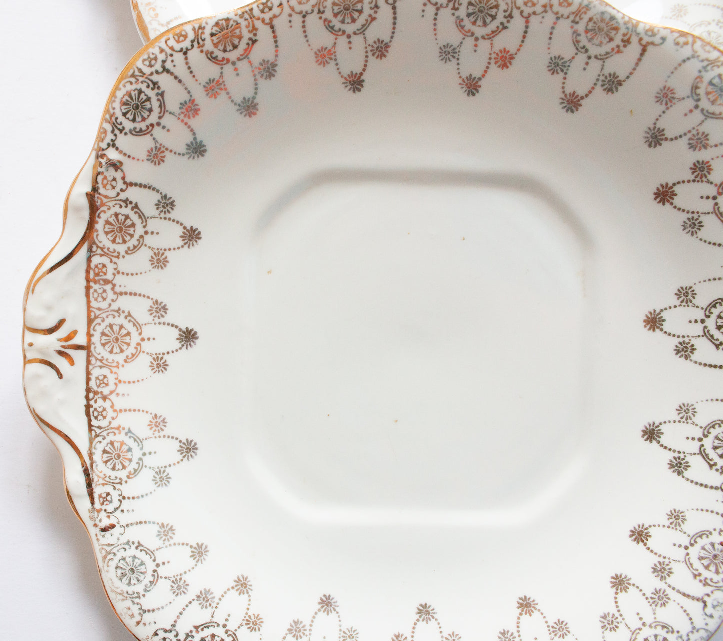 Sutherland Bone China 'Pendant' Pattern Square Sandwich or Serving Plates with Gilt Detail and Moulded Handles (2)