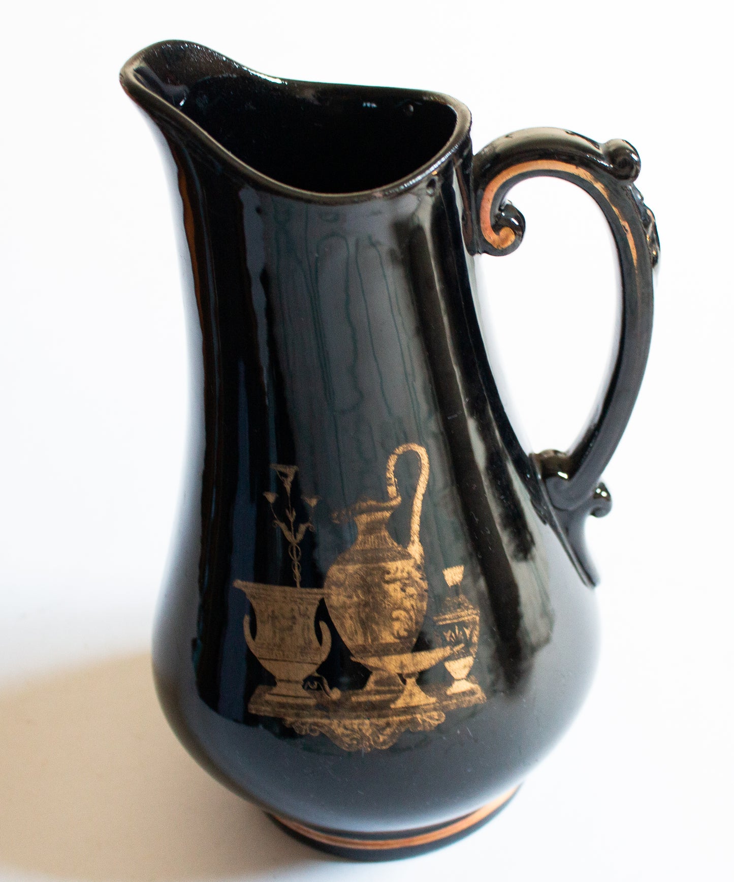 Antique Jackfield Type Black and Gold Jug