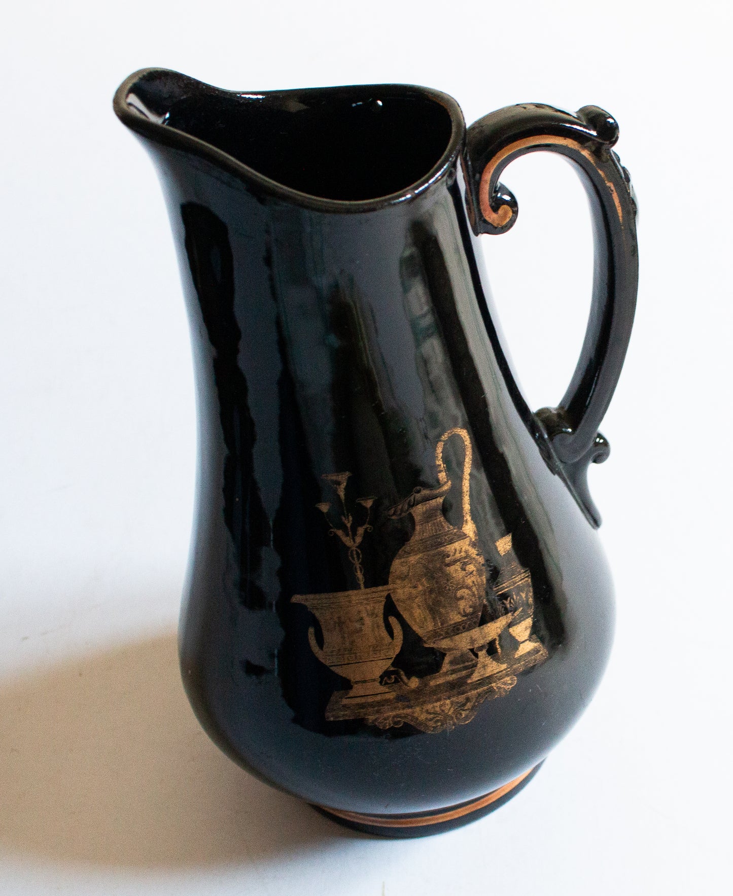 Antique Jackfield Type Black and Gold Jug