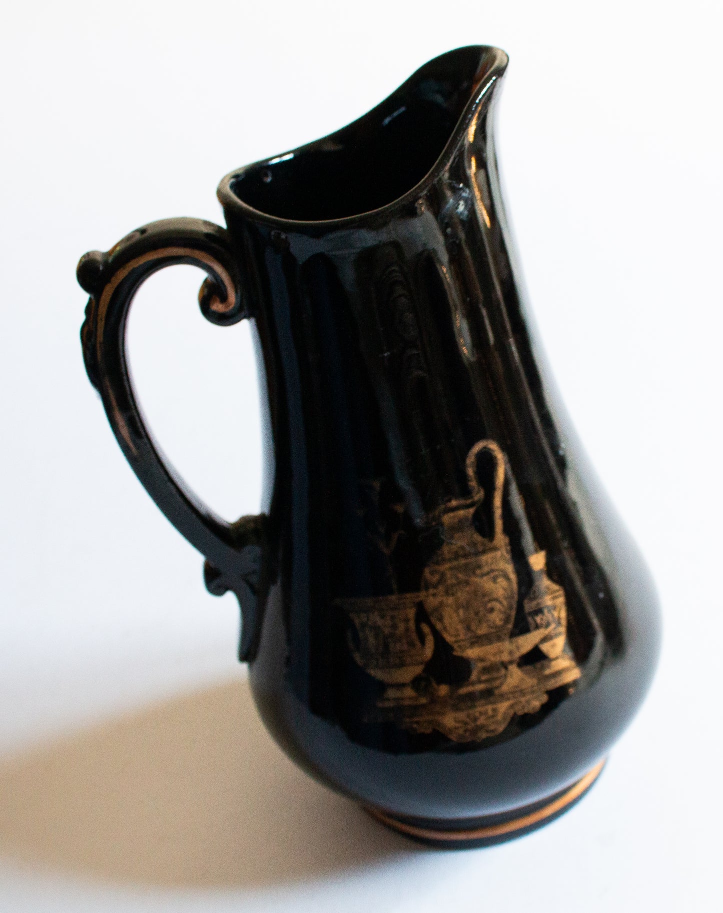 Antique Jackfield Type Black and Gold Jug