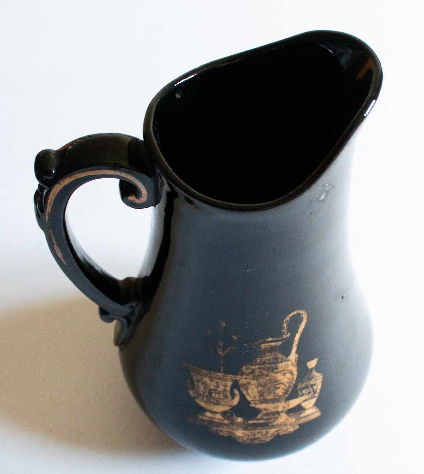 Antique Jackfield Type Black and Gold Jug