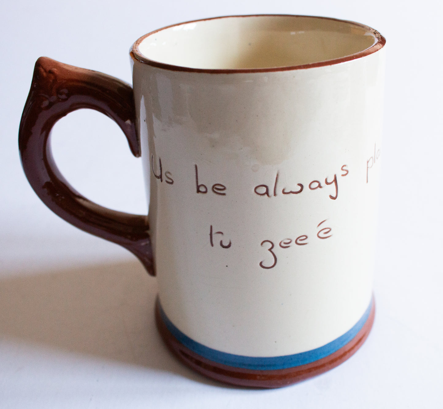 Dartmouth Pottery Motto Ware Mug 'Us ve always plaised tu zee e'