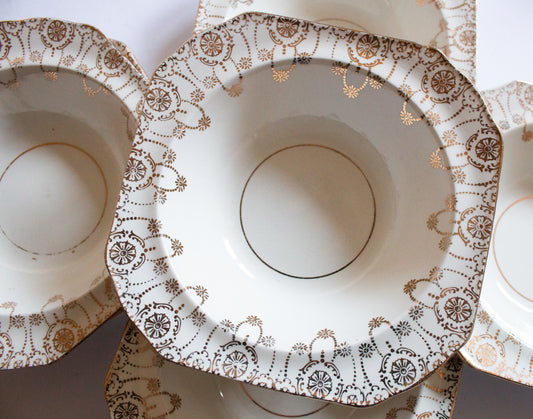 Vintage Cream and Gold 'Pendant' Pattern Rimmed Bowls (6)