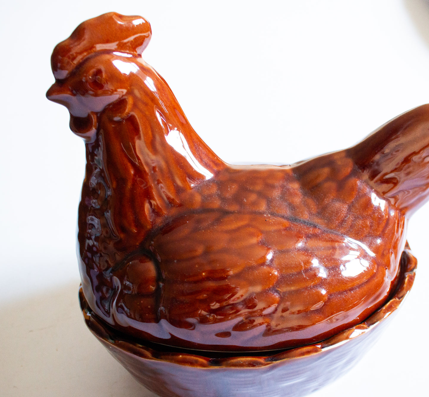 Vintage Hen Egg Ceramic Basket, Vintage Kitchen Majolica Egg Basket