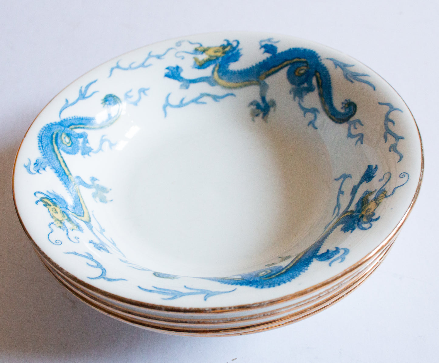 Vintage Salon China 'Dragon' Pattern Blue and Yellow Bowls (4)