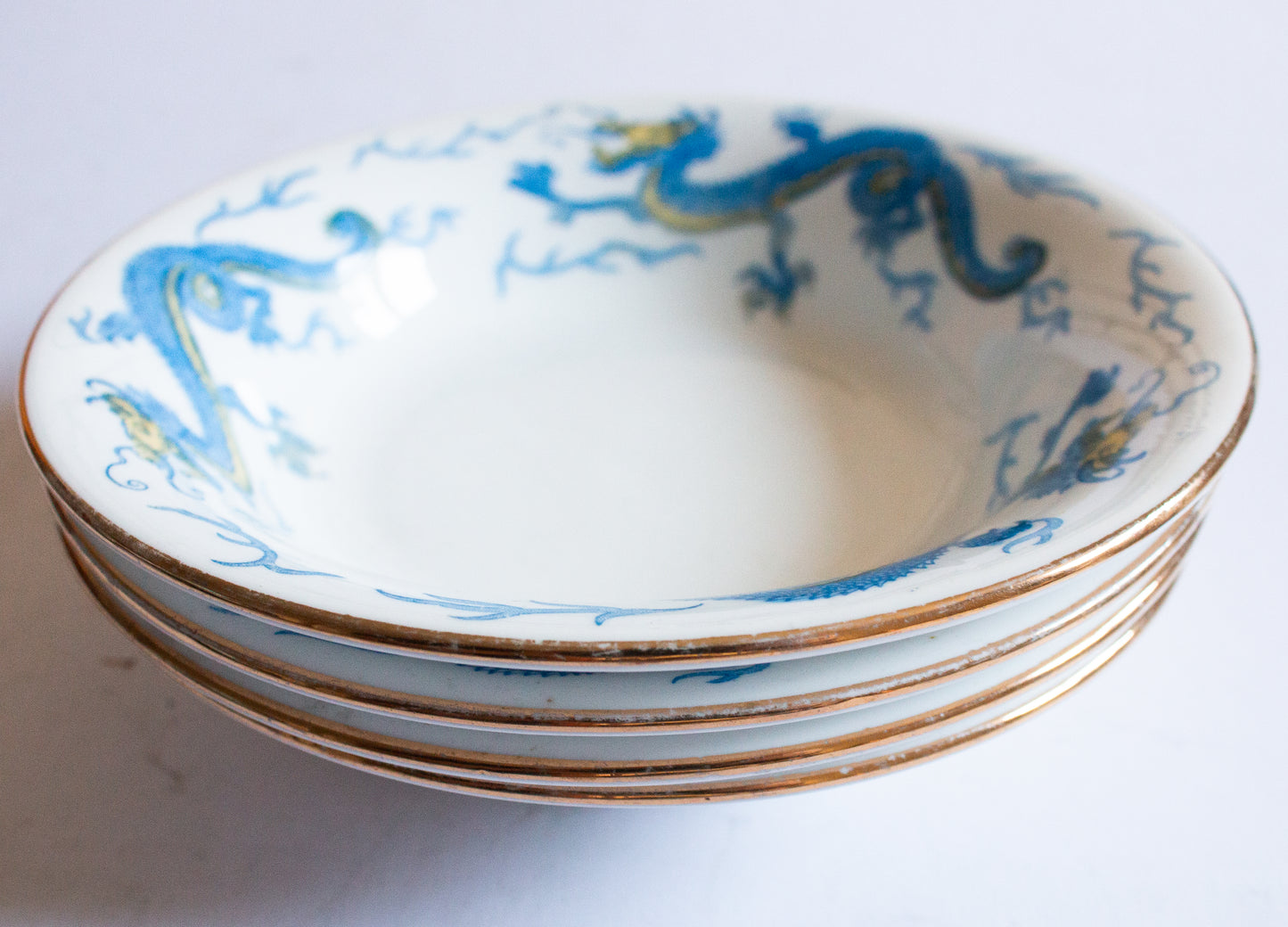 Vintage Salon China 'Dragon' Pattern Blue and Yellow Bowls (4)