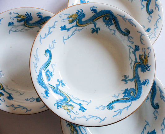 Vintage Salon China 'Dragon' Pattern Blue and Yellow Bowls (4)