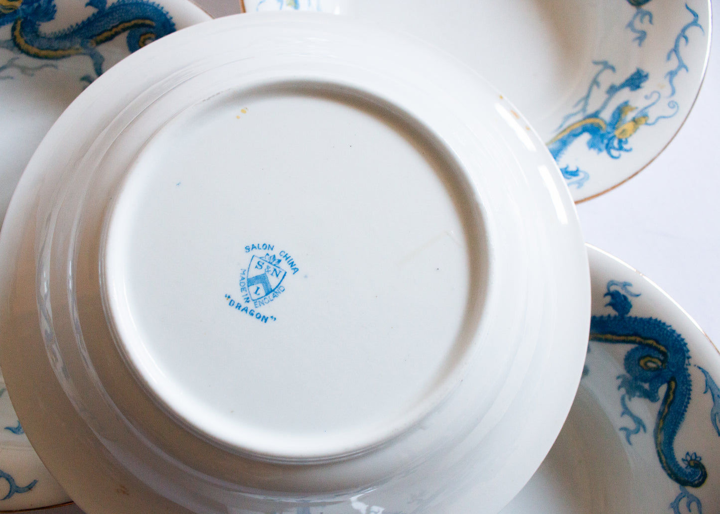 Vintage Salon China 'Dragon' Pattern Blue and Yellow Bowls (4)