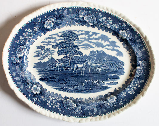 Adams 'English Scenic' Pattern Blue and White Transferware Small Serving Platter