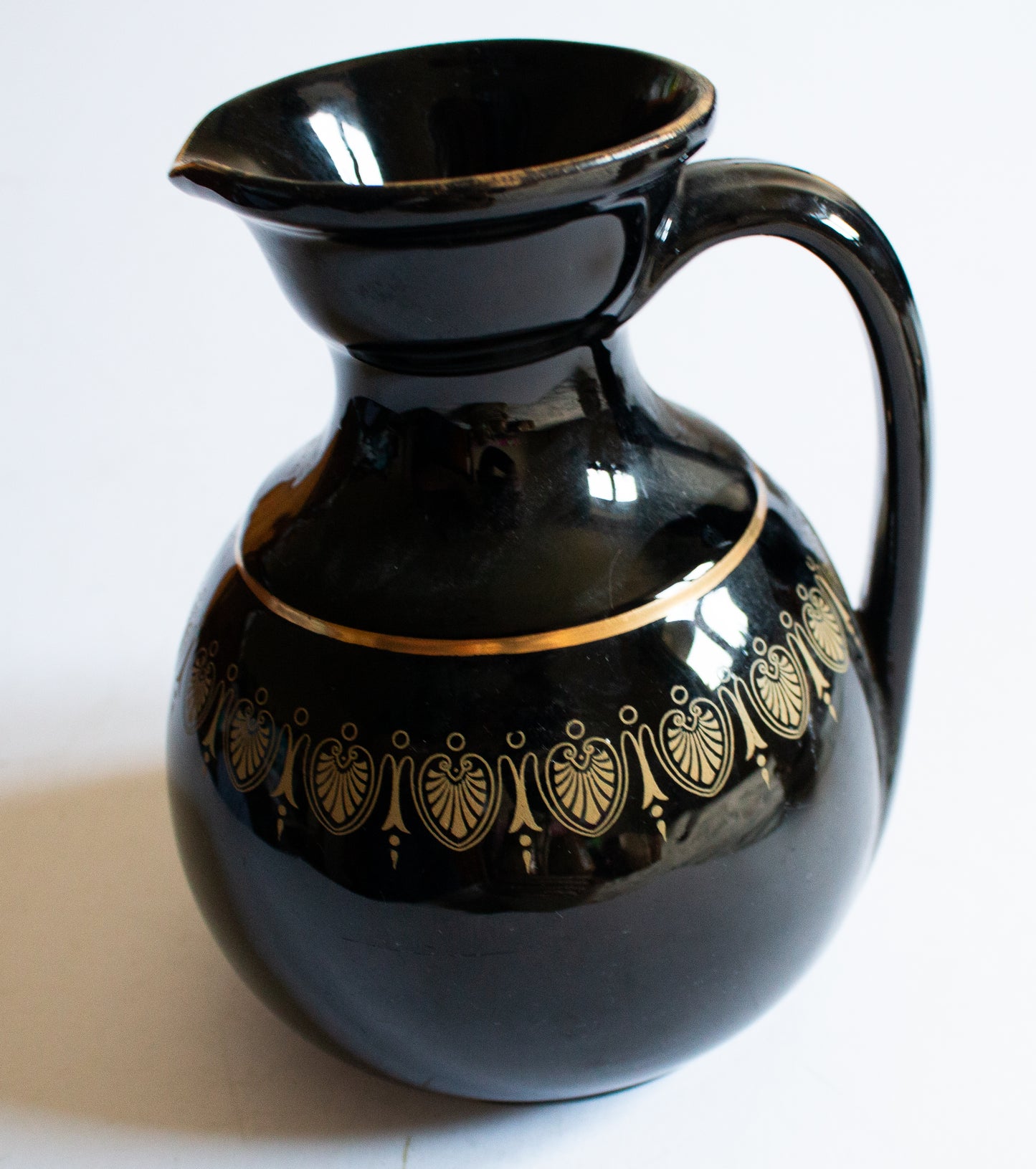 Antique Jackfield Type Black and Gold Jug