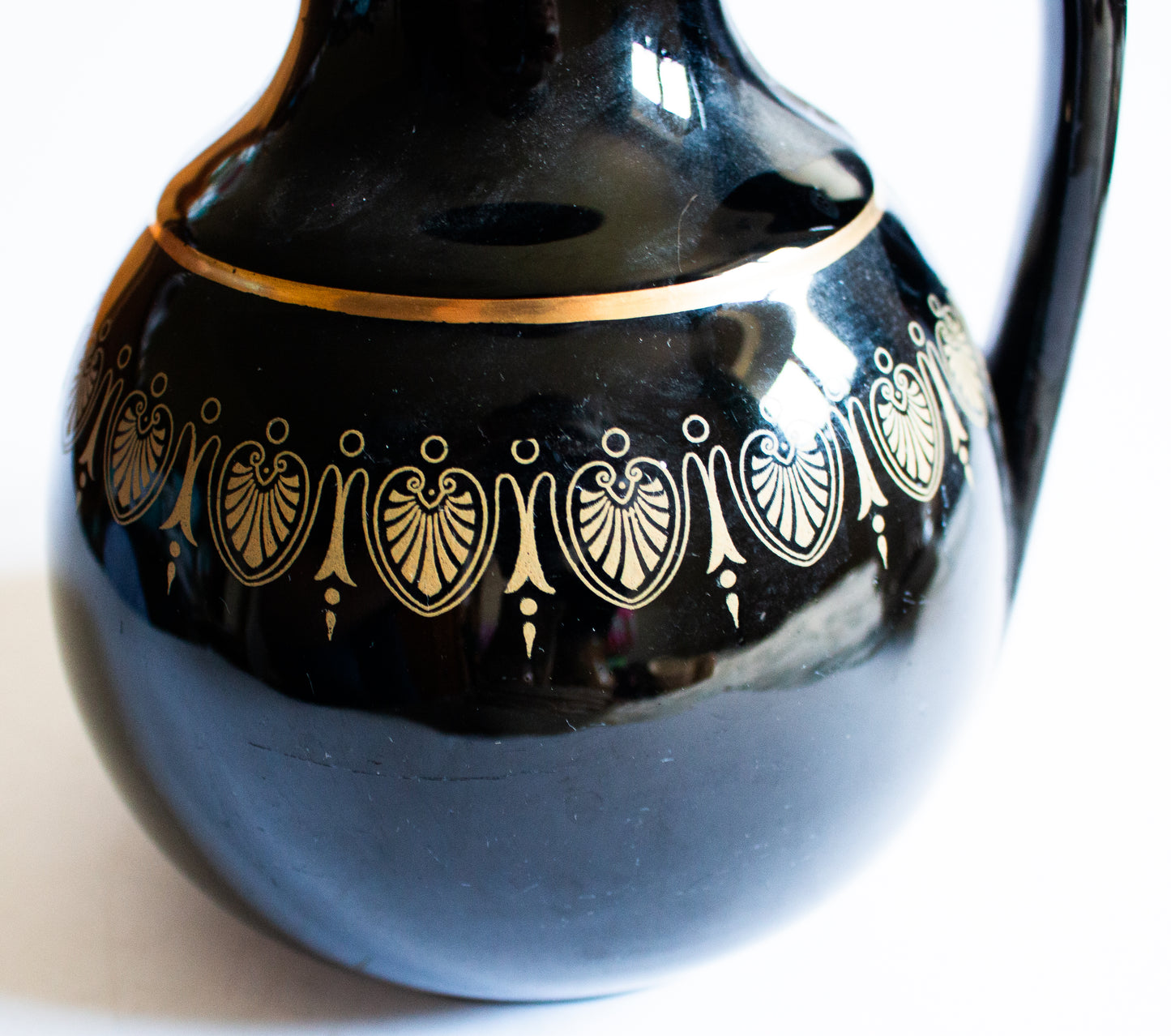 Antique Jackfield Type Black and Gold Jug