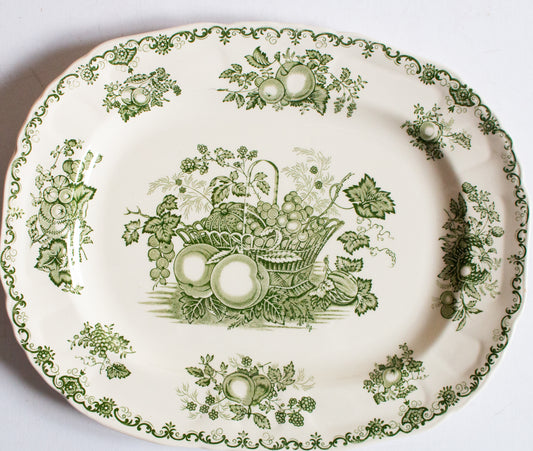 Masons Ironstone 'Fruit Basket' Pattern Green and White Transferware Serving Platter