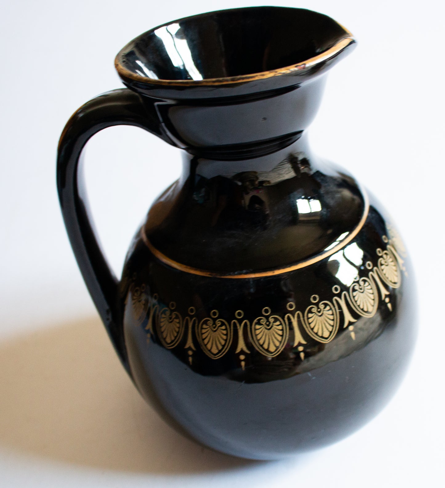 Antique Jackfield Type Black and Gold Jug