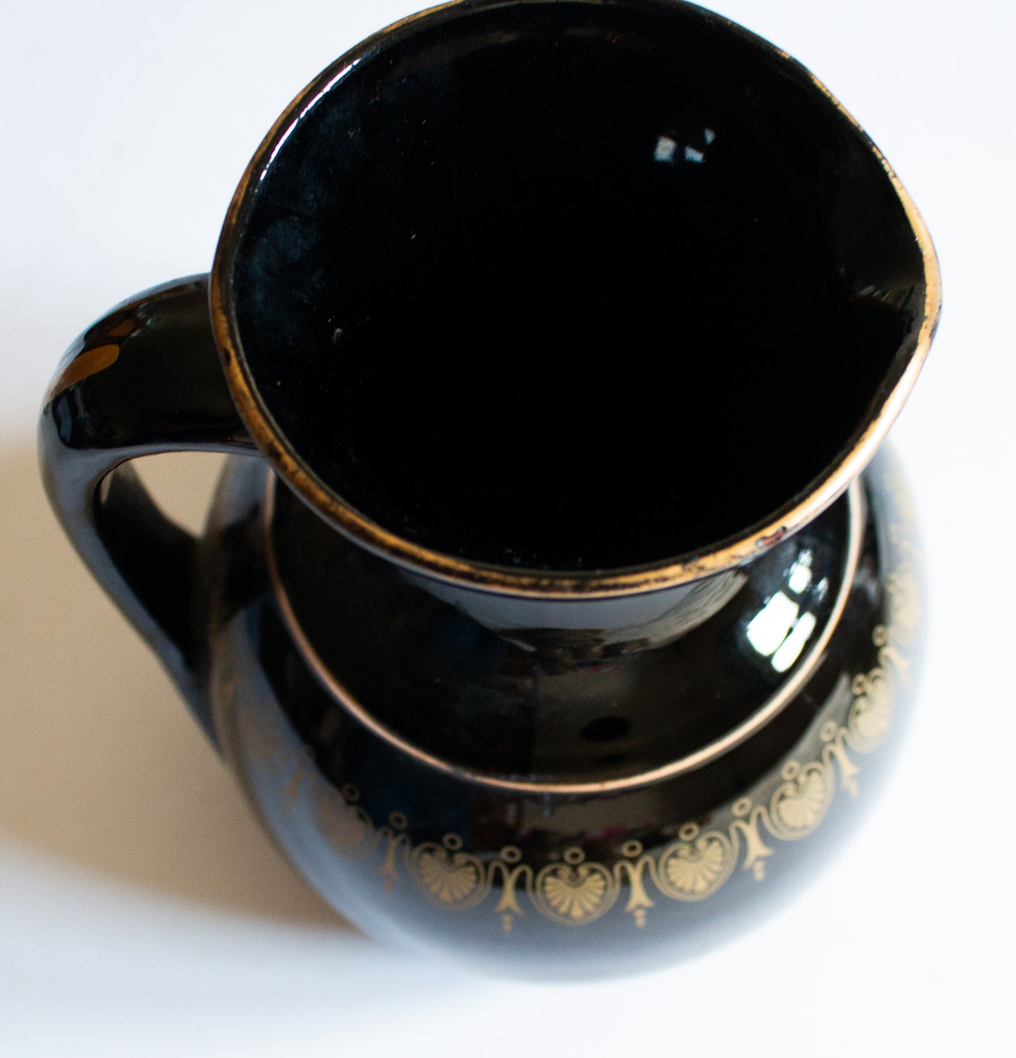 Antique Jackfield Type Black and Gold Jug