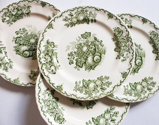 Masons Ironstone 'Fruit Basket' Pattern Green and White Transferware 7.75" Side Plates (4)