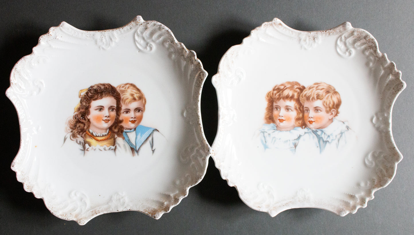 Victorian Decorative Picture Plates with Children Print