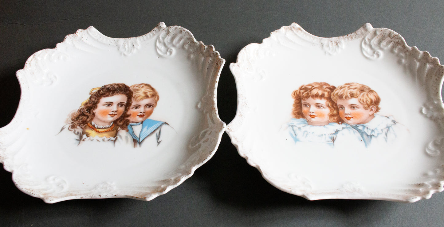 Victorian Decorative Picture Plates with Children Print