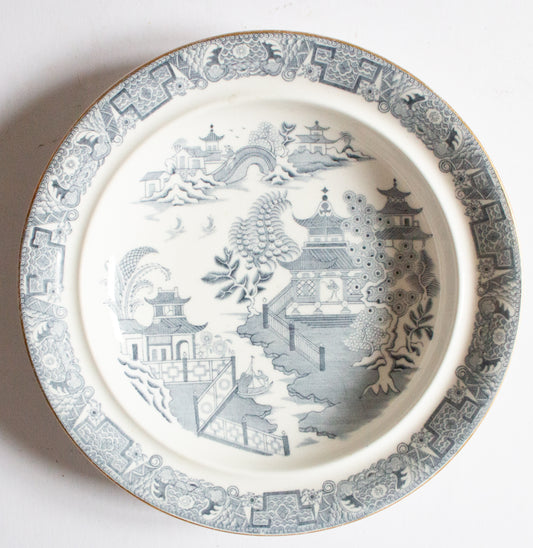 Antique Royal Worcester Willow Pattern Blue and White Transferware Tureen Base or Shallow Dish