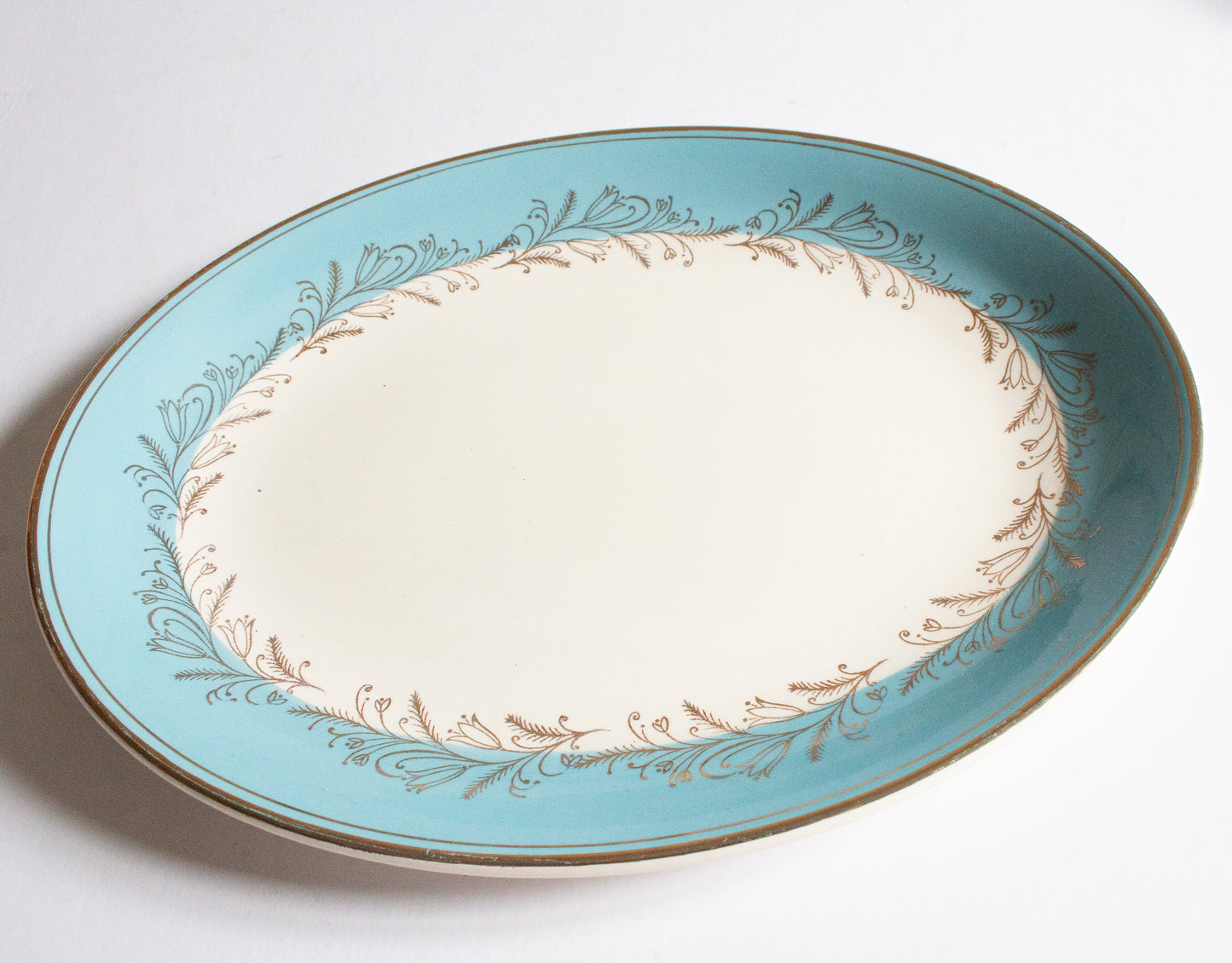 Vintage Blue and Gold Small Oval Serving Platter