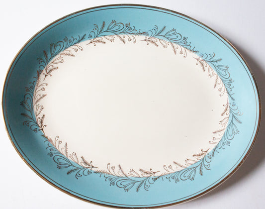 Vintage Blue and Gold Small Oval Serving Platter