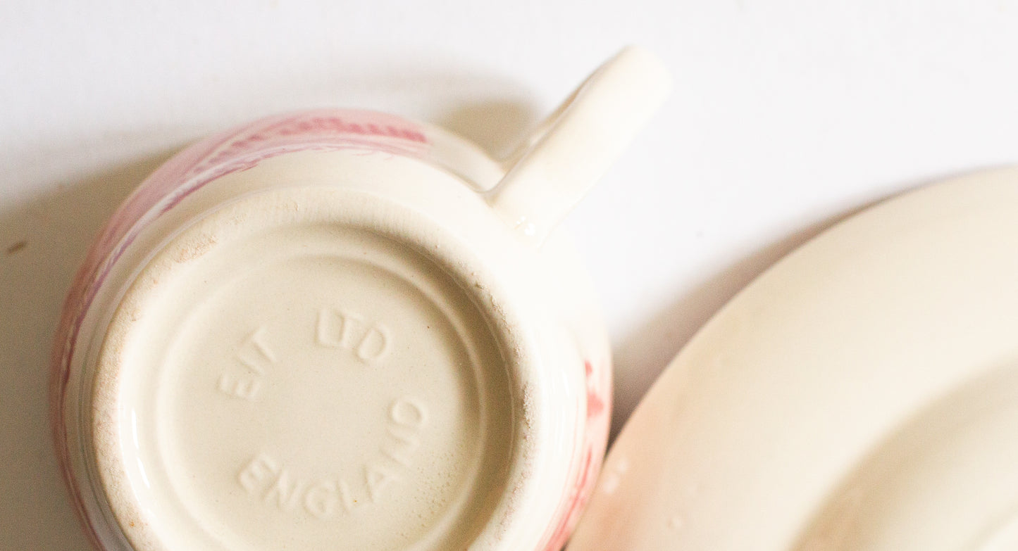 English Ironstone Tableware 'Ullswater' Red and White Transferware Teacup Trio