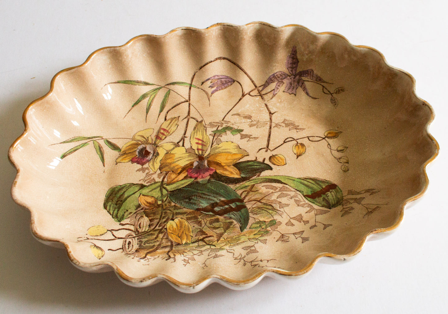 Antique Hancock & Sons Small Fluted Bowl with Hand Painted Floral Detail