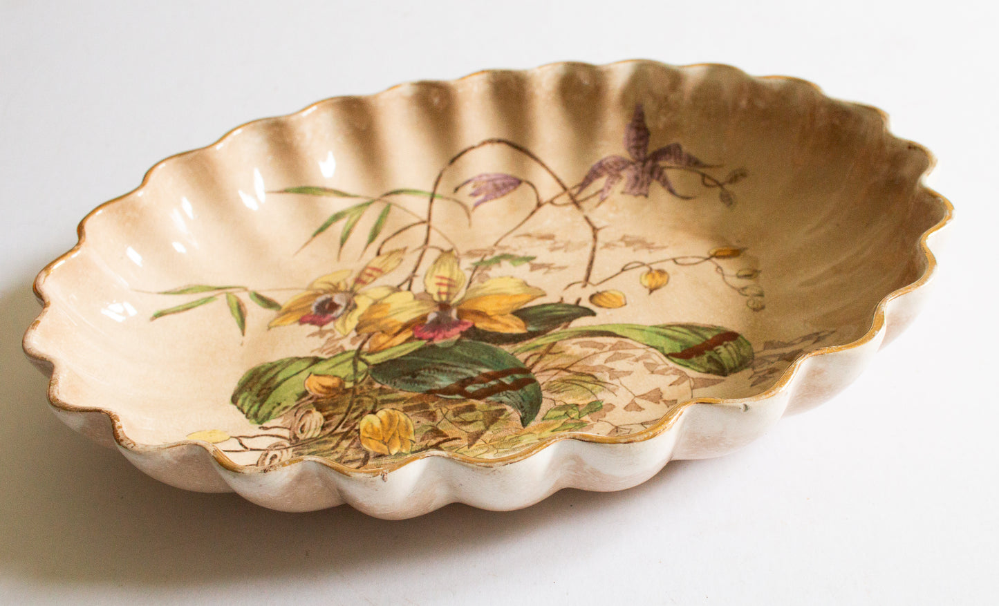 Antique Hancock & Sons Small Fluted Bowl with Hand Painted Floral Detail