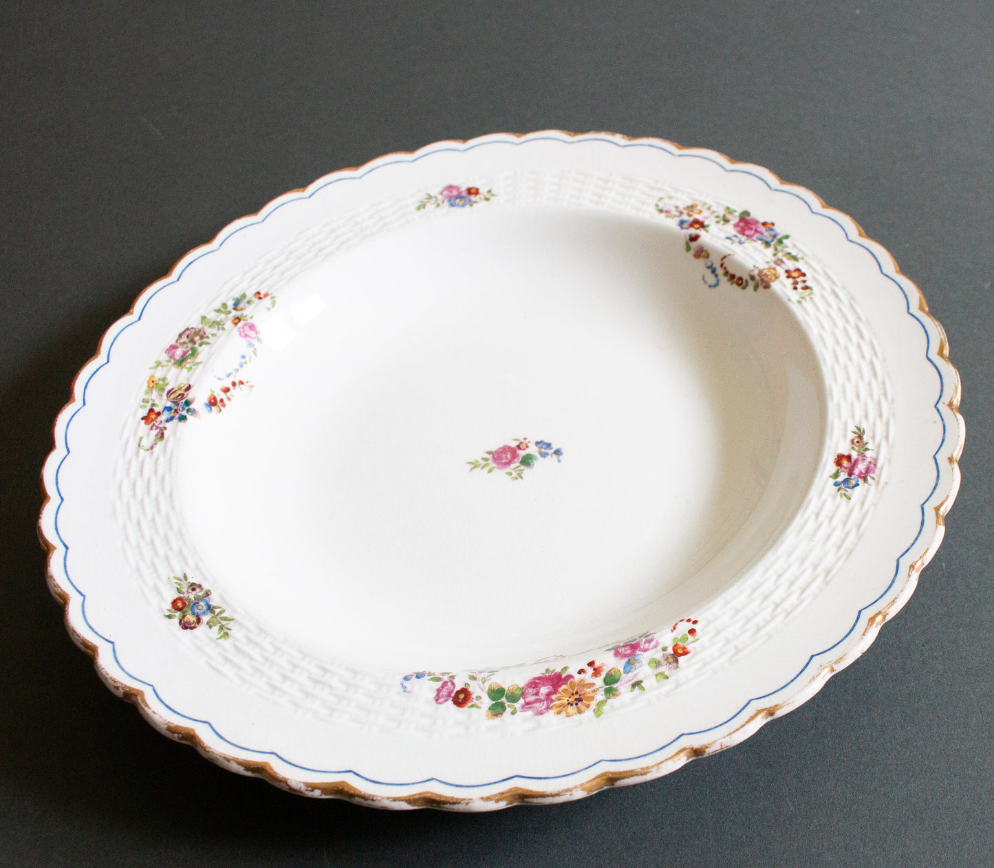 Antique Minton Rimmed Plate or Bowl with Floral Detail