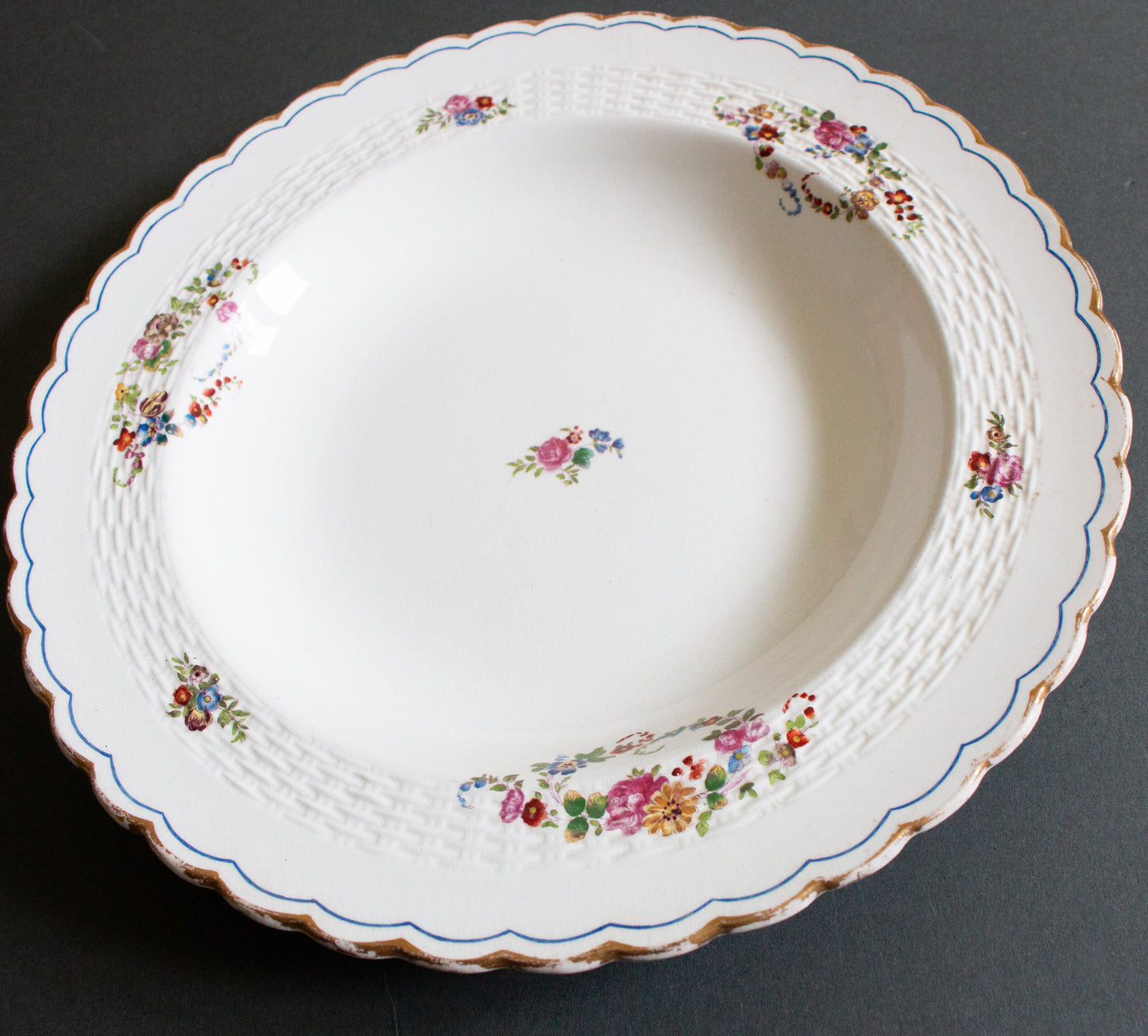 Antique Minton Rimmed Plate or Bowl with Floral Detail