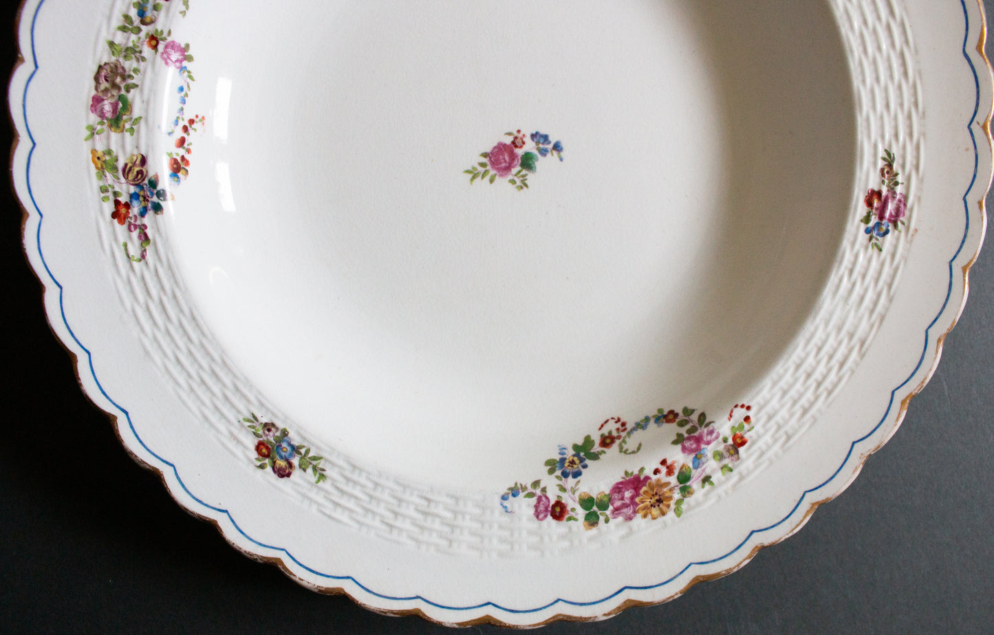 Antique Minton Rimmed Plate or Bowl with Floral Detail